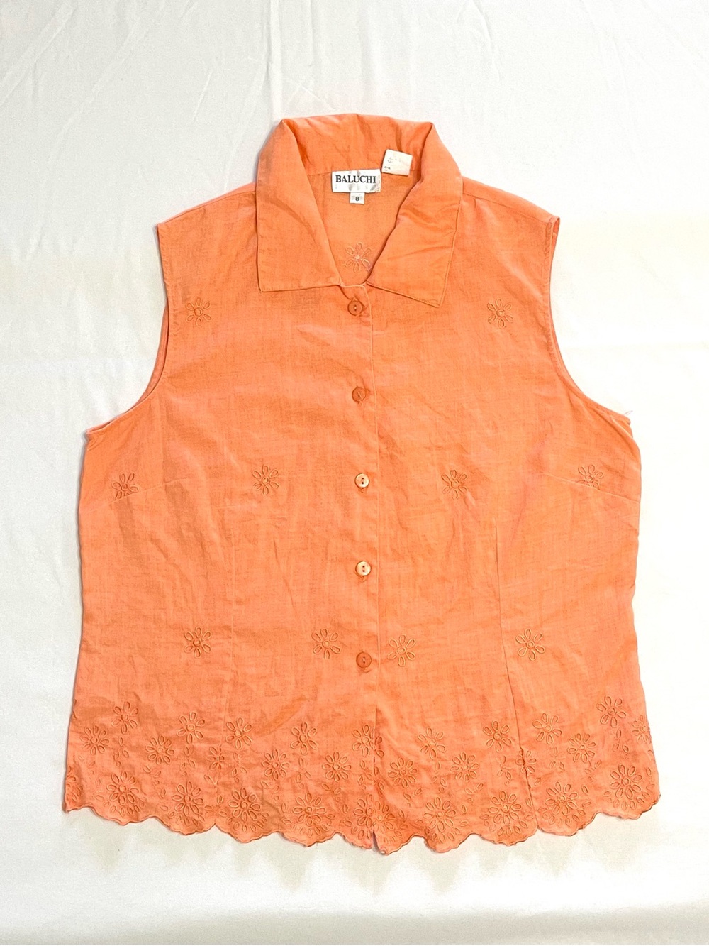 Vintage Floral Embroidered Sleeveless Button-Up Shirt by Baluchi